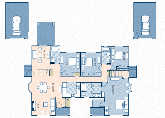 Floor plan for 4 beds, 3 baths, 2630 sqft